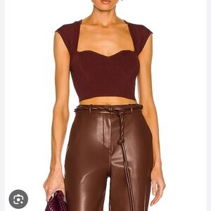Jonathan Simkhai Abia Cropped Tee in Bugundy/brown